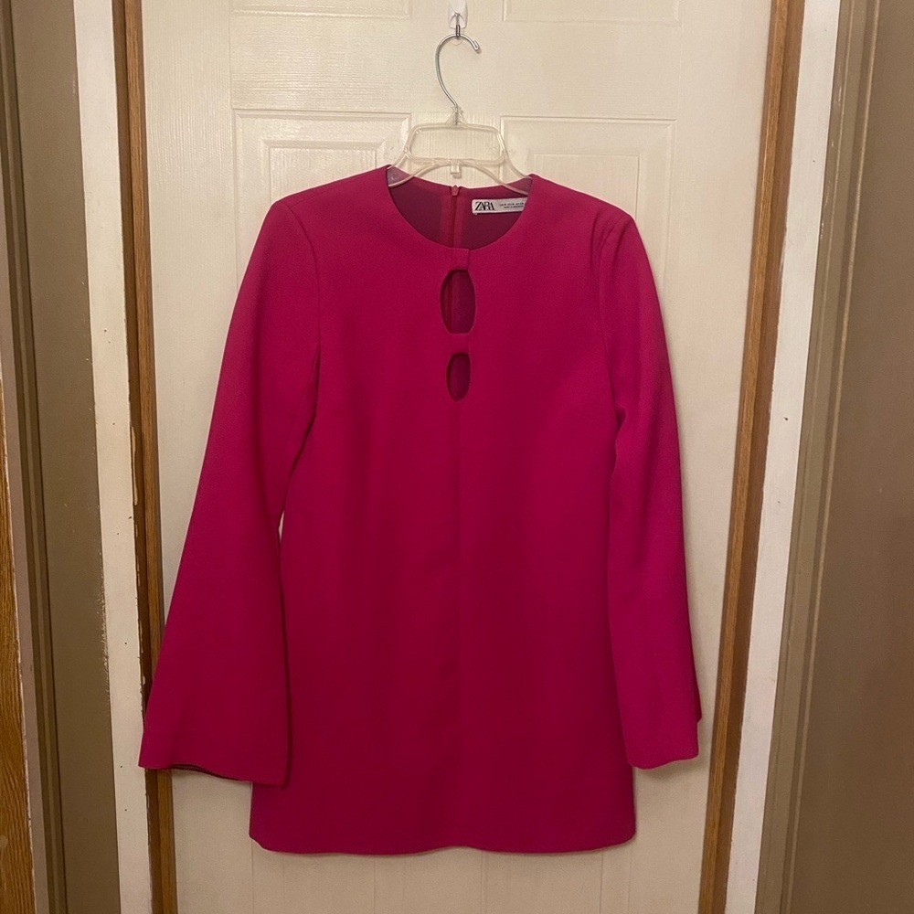 Zara Fuchsia Bell Sleeve Dress with Cut Out Design Size M